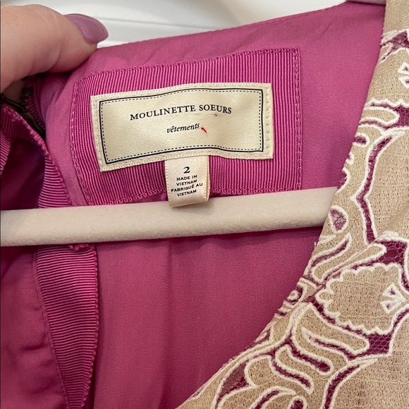 EUC! Moulinette Soeurs/Anthropologie Pink and Cream Lace Midi Dress, Size 2 - Picture 5 of 7